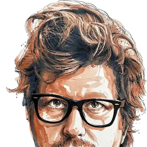Portrait of Chris. He is wearing black glasses and the image is cropped just below his nose.