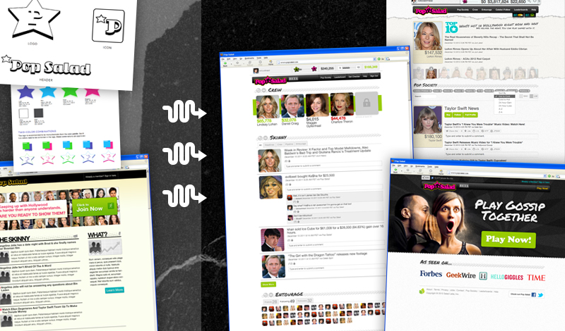 A few images showing Pop Salad’s brand and identity progression