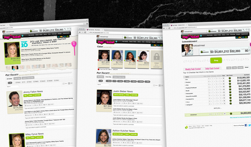 A couple screen captures of the Pop Salad Web app